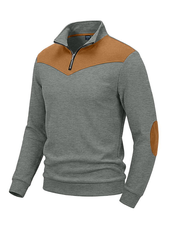 Men's knit sweater with turtleneck, ribbed structure and elbow patches Mune Fashion