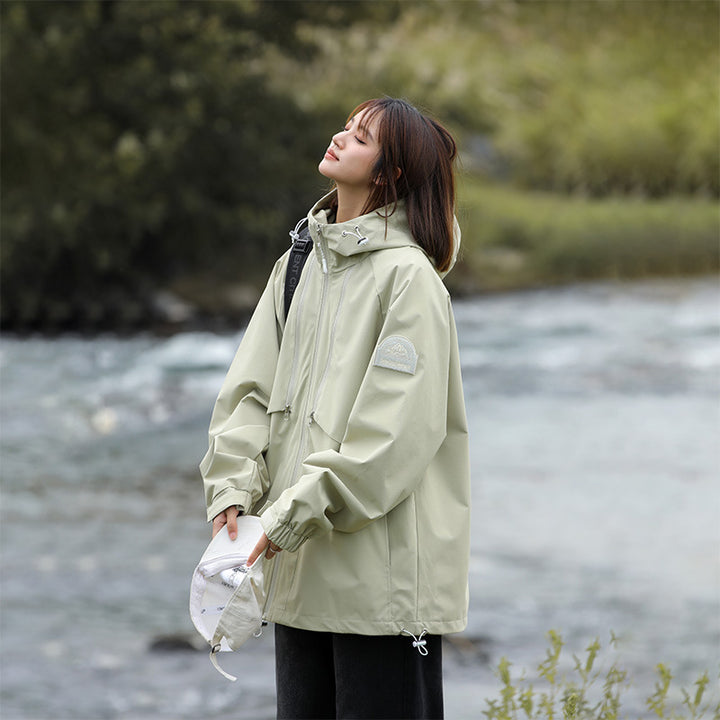 Women Lightweight Water-Repellent Oversized Functional Outdoor Jacket with Hood Mune Fashion