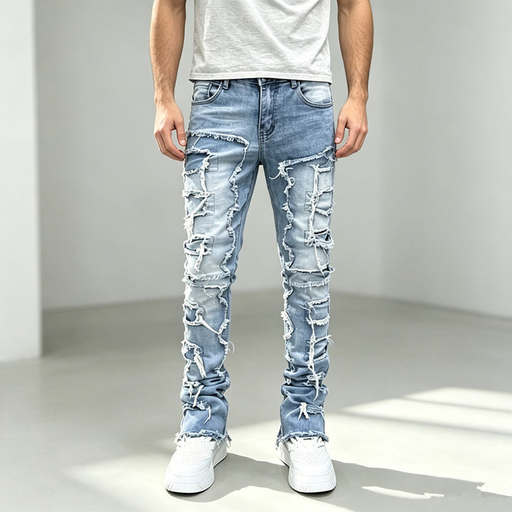 Men's Fashion Ripped Jeans with Creative Destroyed Details Mune Fashion