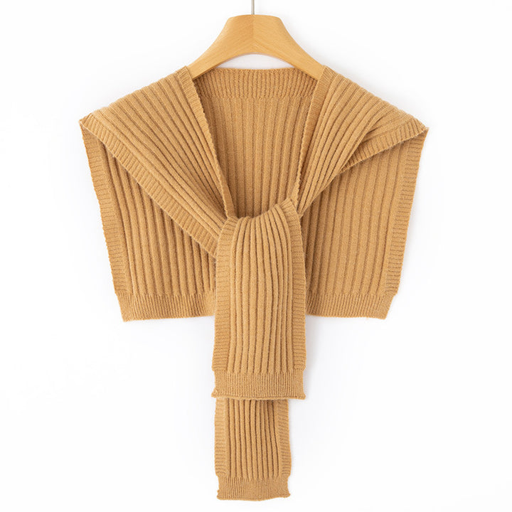 Women's Short Ribbed Knit Shoulder Warmer with Integrated Scarf Mune Fashion