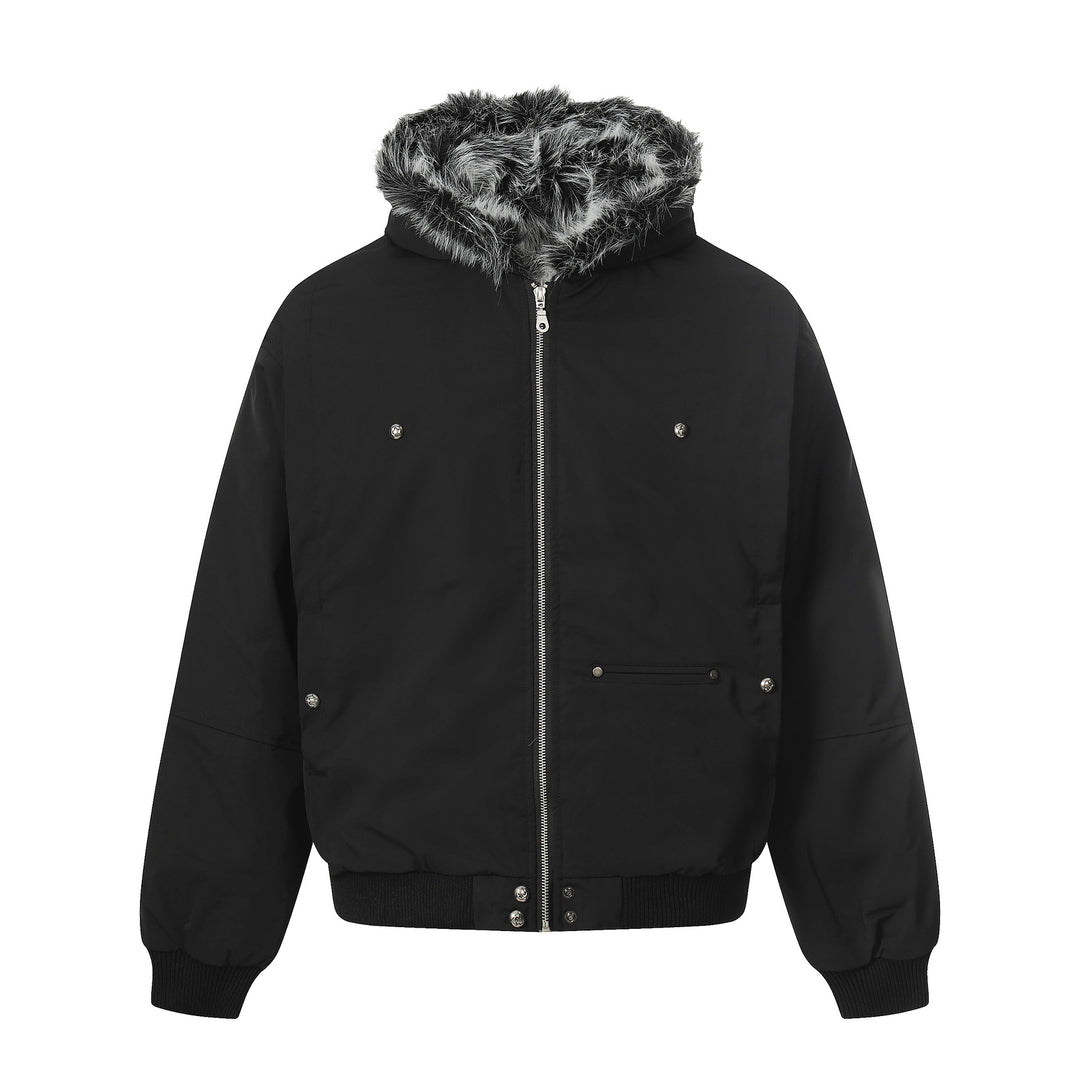 Men's Short Boxy Bomber Jacket in Aviator Look with Removable Faux Fur Collar Mune Fashion