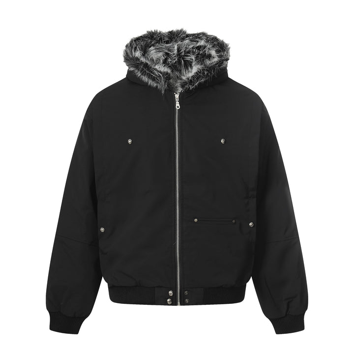Men's Short Boxy Bomber Jacket in Aviator Look with Removable Faux Fur Collar Mune Fashion