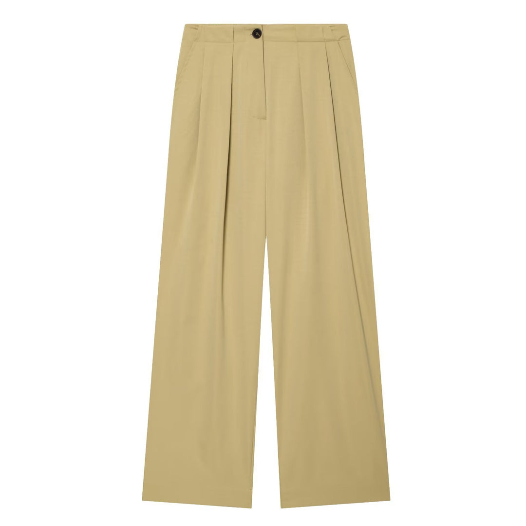 Women High-waisted Palazzo Pants with Pleats and Side Pockets Mune Fashion