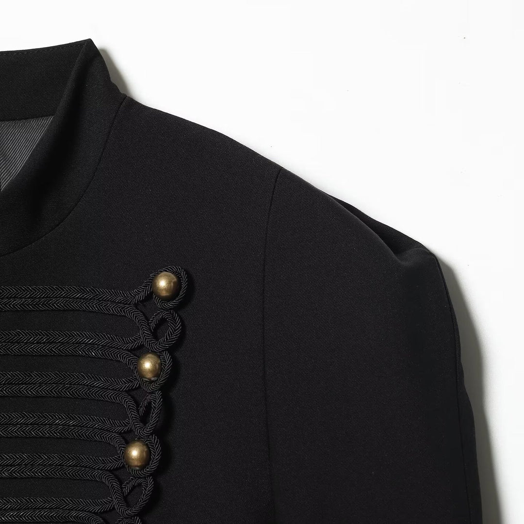 Women's short military-style jacket with cord appliqué and stand-up collar Mune Fashion