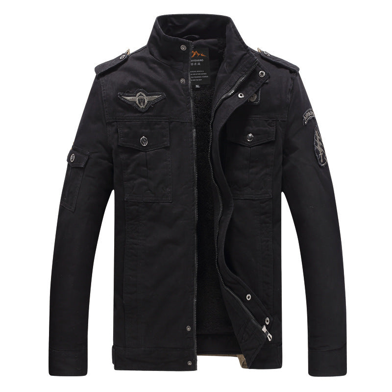 Men's canvas field jacket with Sherpa lining, utility pockets, and stand-up collar Mune Fashion