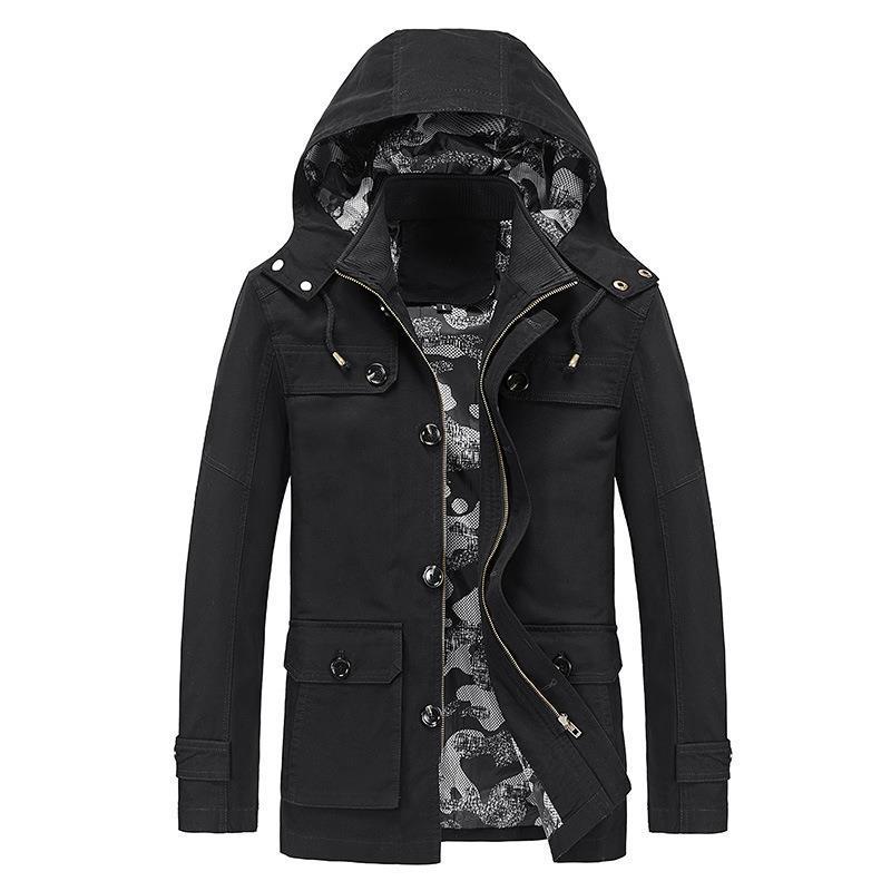 Men's mid-length canvas field jacket with hood, cargo pockets and camouflage lining Mune Fashion