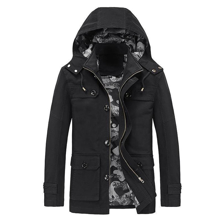 Men's mid-length canvas field jacket with hood, cargo pockets and camouflage lining Mune Fashion
