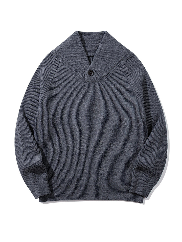 Unisex Ribbed Shawl Collar Sweater with One-Button Detail Mune Fashion