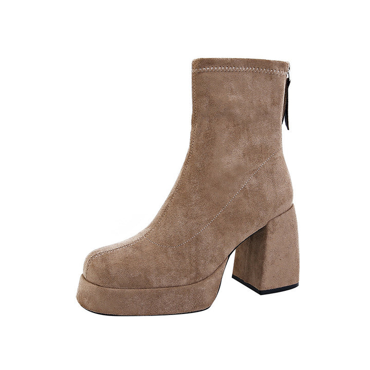 Women's platform ankle boots made of suede with a high block heel