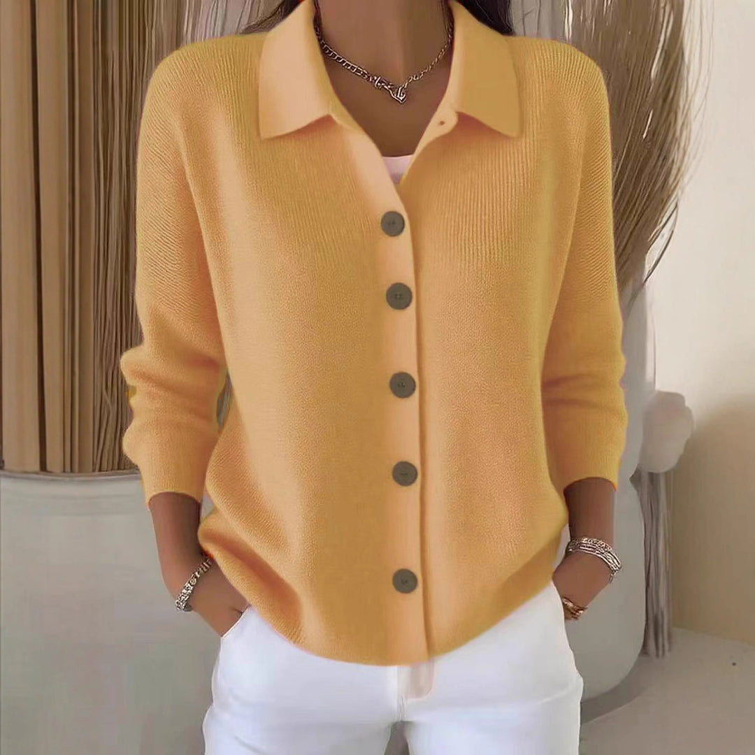 Women's fine knit cardigan with shirt collar and full button placket Mune Fashion