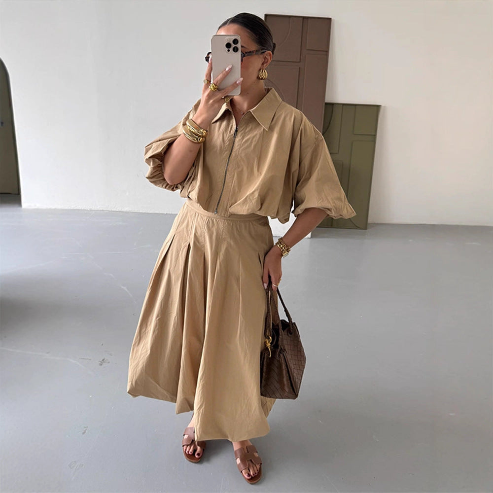 Women's pleated maxi skirt with high waist, boxy pleats and flowing silhouette Mune Fashion