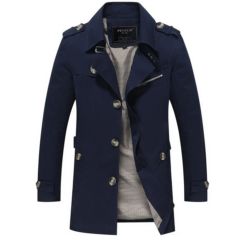 Men's trench coat in field style with stand-up collar, shoulder epaulettes, and checked inner lining Mune Fashion