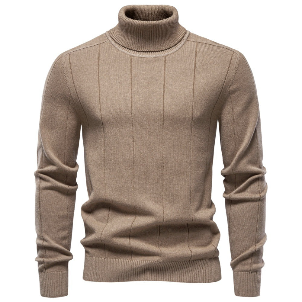 Men's turtleneck sweater made of high-quality fine-knit with vertical texture seam Mune Fashion