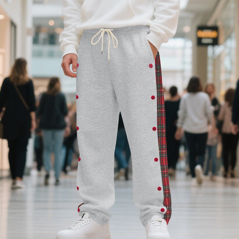 Men's oversized jogging pants with button placket and checkered side stripe Mune Fashion