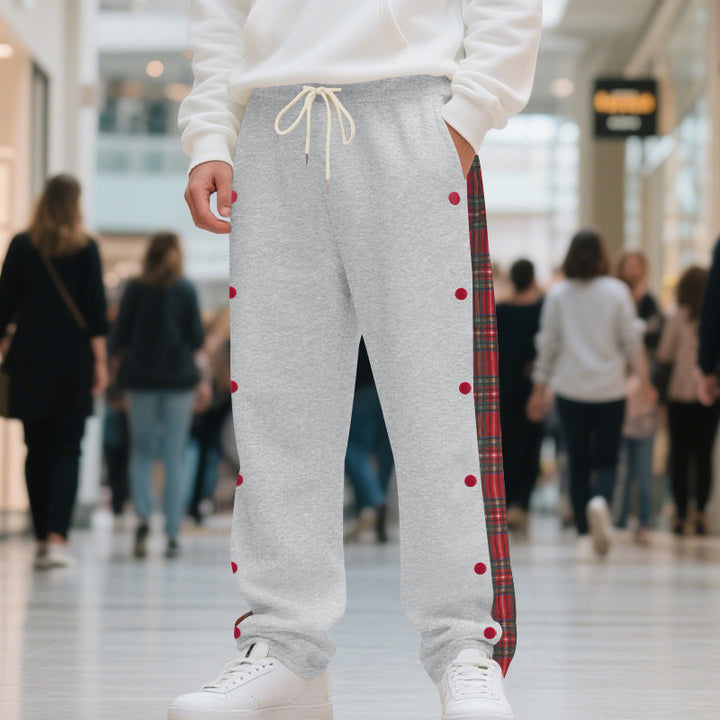 Men's oversized jogging pants with button placket and checkered side stripe Mune Fashion