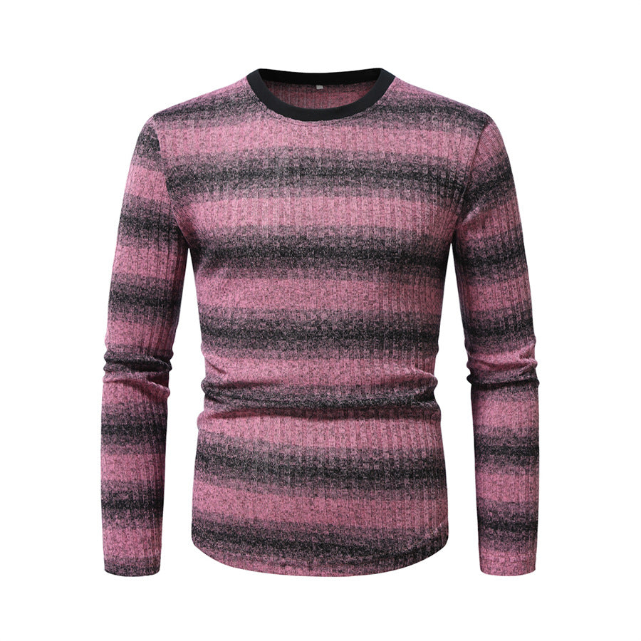 Men's Slim-Fit Fine Knit Sweater with Horizontal Gradient and Ribbed Texture Mix Mune Fashion