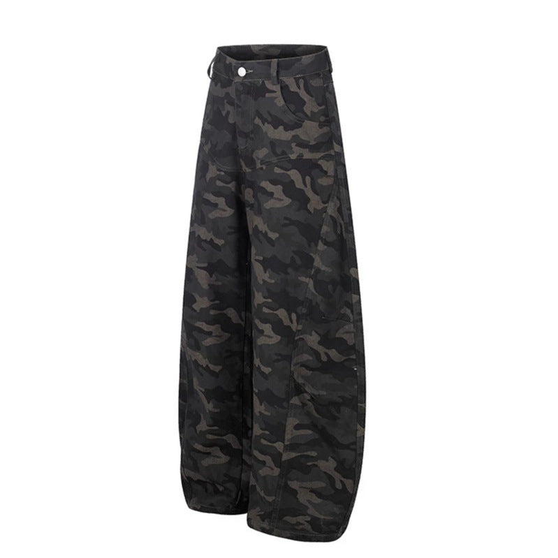Women's Wide Camouflage Palazzo Pants with High Waist, Belt Loops, and Balloon-Shaped Leg Mune Fashion