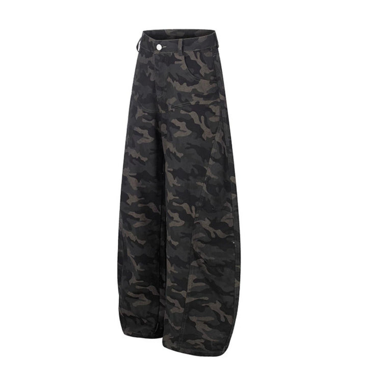 Women's Wide Camouflage Palazzo Pants with High Waist, Belt Loops, and Balloon-Shaped Leg Mune Fashion