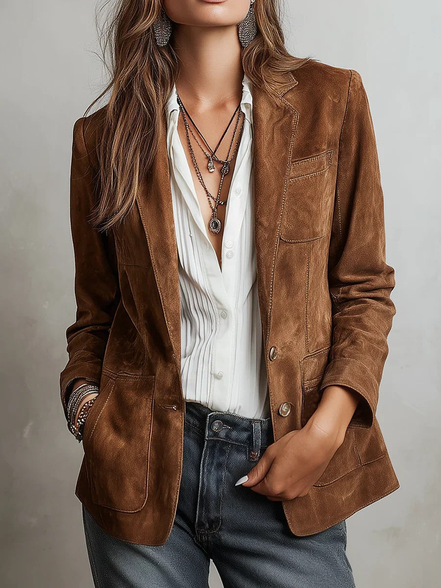 Ladies Elegant Suede Blazer Mune Fashion