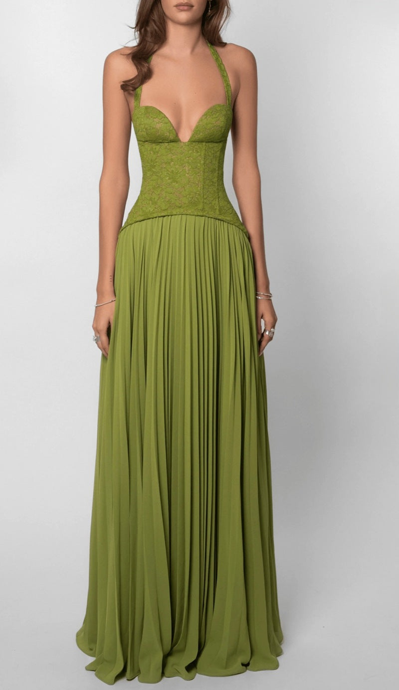 Ladies' elegant evening dress with lace corset and pleated maxi skirt Mune Fashion