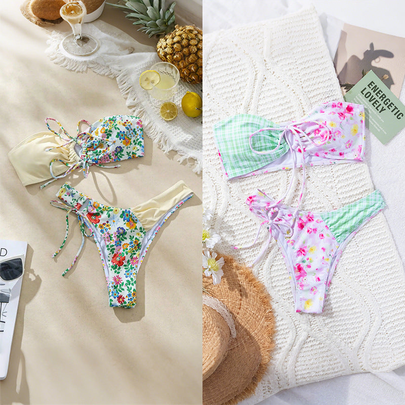 Ladies Cheerful Floral Print Bikini Mune Fashion