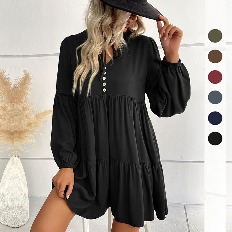 Women's Flowing Shirt Dress with Ruffles Mune Fashion