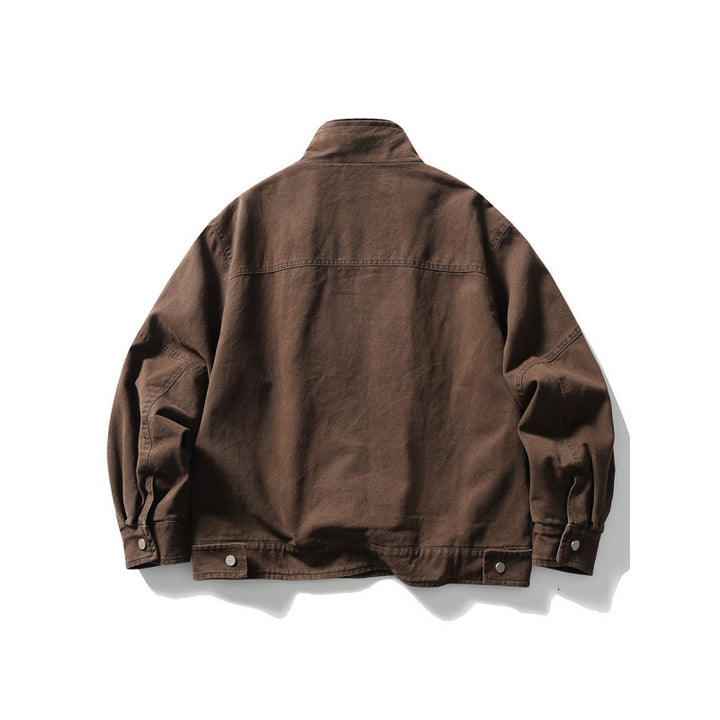 Men's Oversized Canvas Jacket with Stand-Up Collar, Snap Button Front and Concealed Zipper Interior Insert Mune Fashion