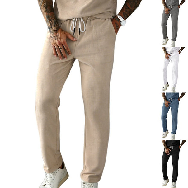 Men's narrow-cut comfort pants with elastic waistband, drawstring, and fine ribbed structure Mune Fashion