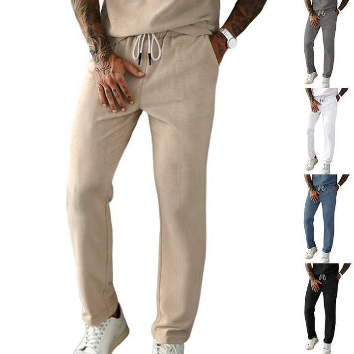 Men's narrow-cut comfort pants with elastic waistband, drawstring, and fine ribbed structure Mune Fashion
