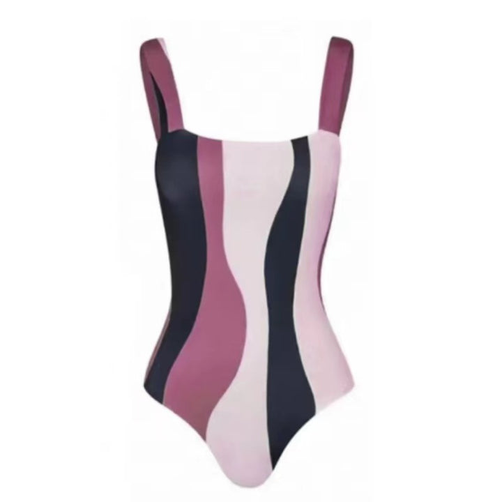 Women's One-Piece Swimsuit with Modern Wave Pattern Mune Fashion