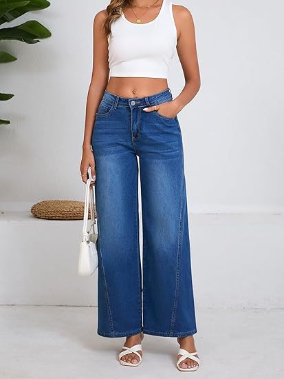 Women High-waisted Palazzo Pants made of Denim with Wide Leg Mune Fashion