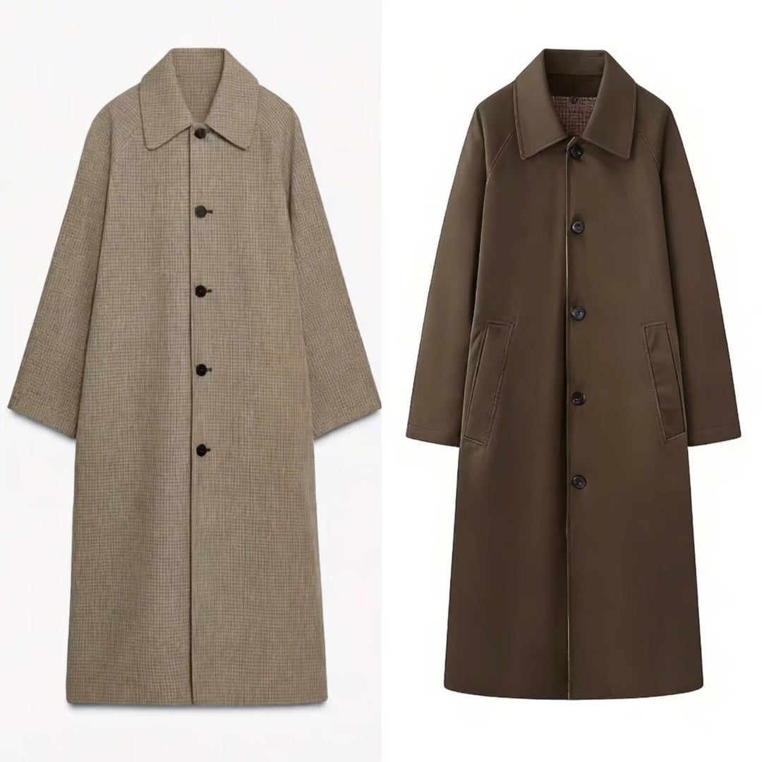 Women's longer minimalist trench coat with checked lining Mune Fashion