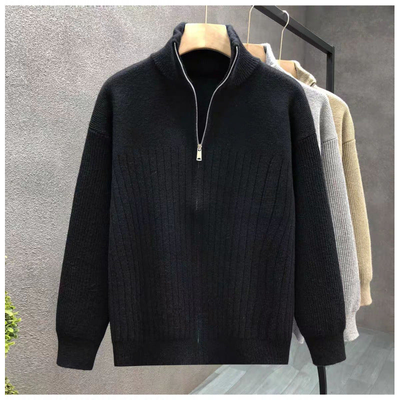 Men's Oversized Fine Knit Sweater with Half Zipper and Distinctive Ribbed Texture Mune Fashion