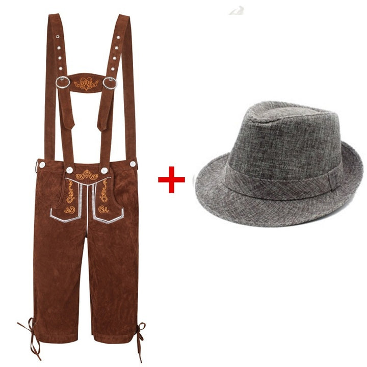 Men's Trachten leather shorts knee-length with adjustable suspenders and felt hat Mune Fashion