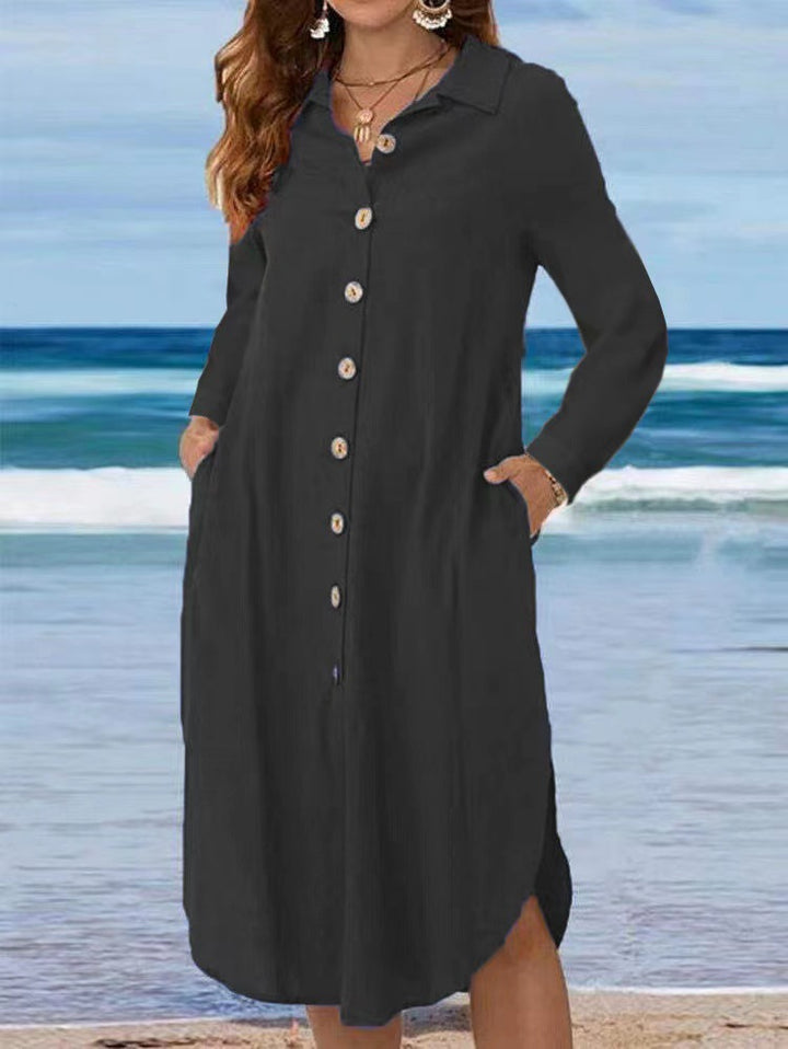 Women's shirt dress with button placket and side slits Drune