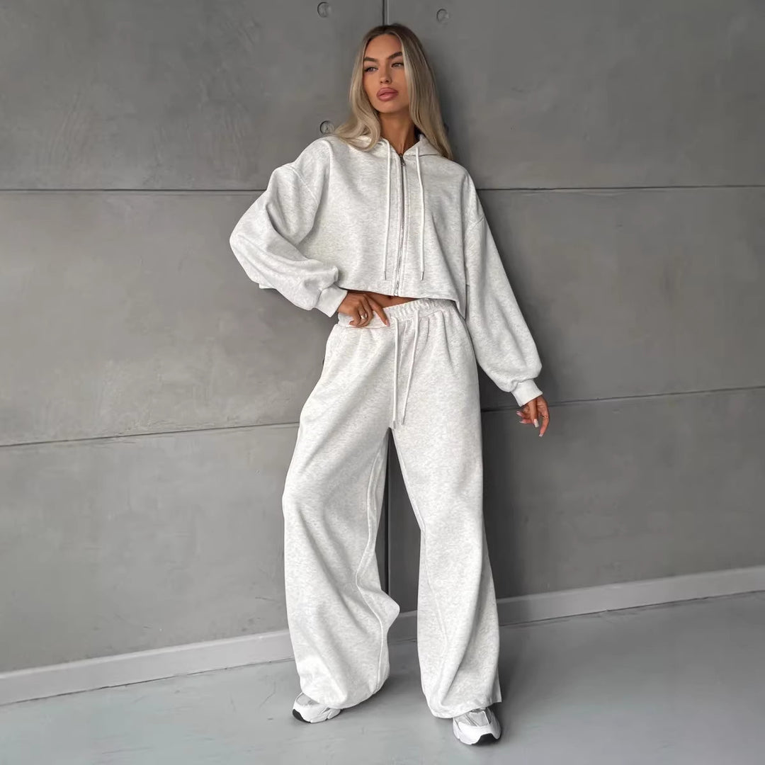 Women's loose-fitting cropped zip hoodie and palazzo jogger set Mune Fashion