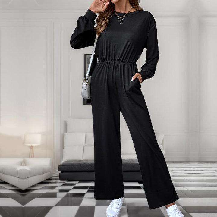 Women's Casual Jumpsuit with Elastic Waist, Side Pockets and Wide Leg Mune Fashion