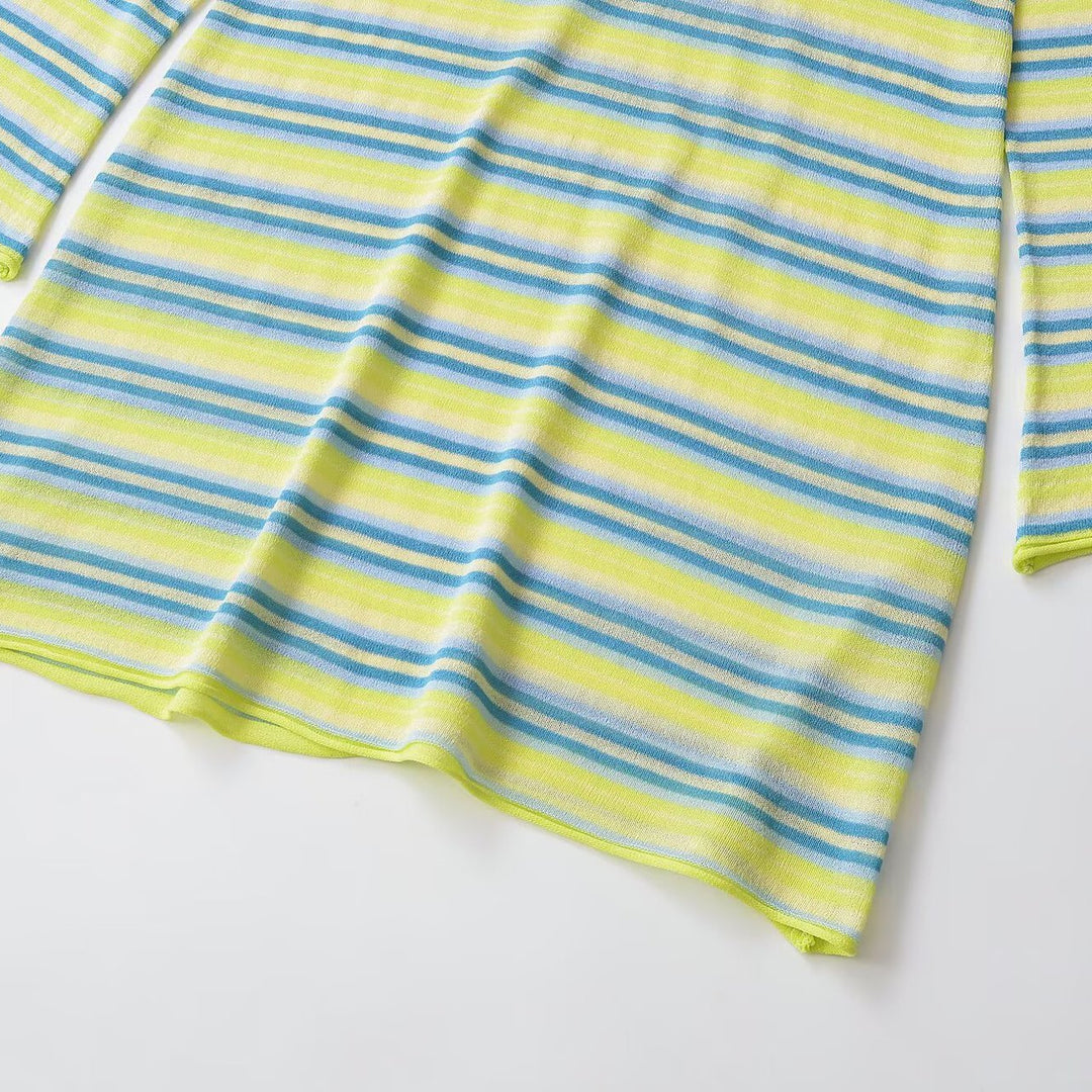 Women's Striped Long Sleeve Tunic with Flared Sleeve and Loose Fit Mune Fashion