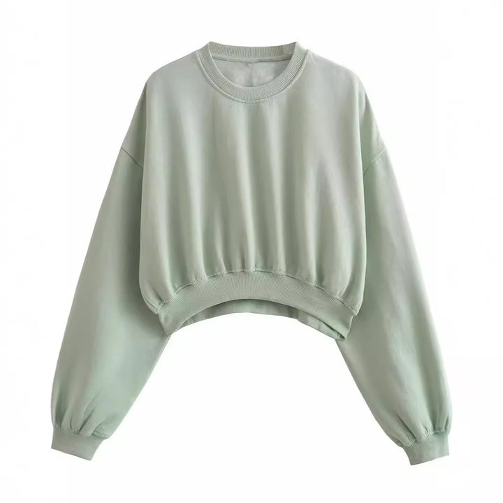 Women's Short Oversized Sweatshirt with Gathered Hem and Balloon Sleeves Mune Fashion