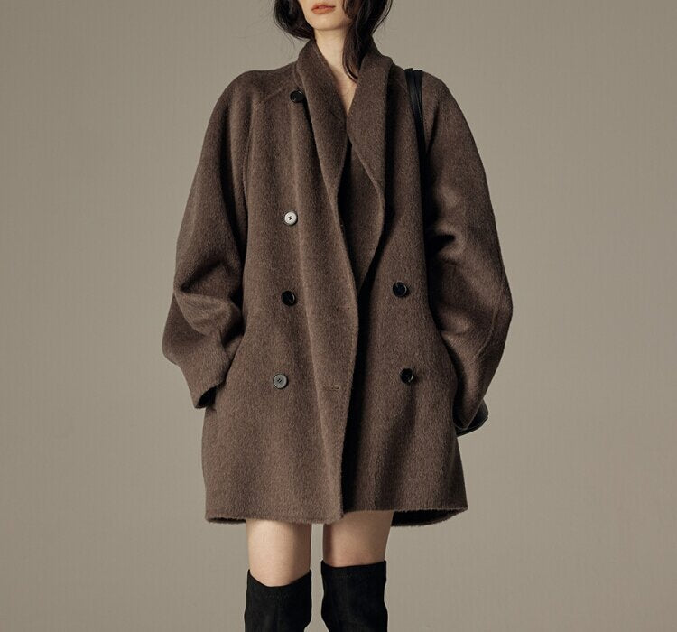 Women Stylish Oversized Wool Coat Mune Fashion
