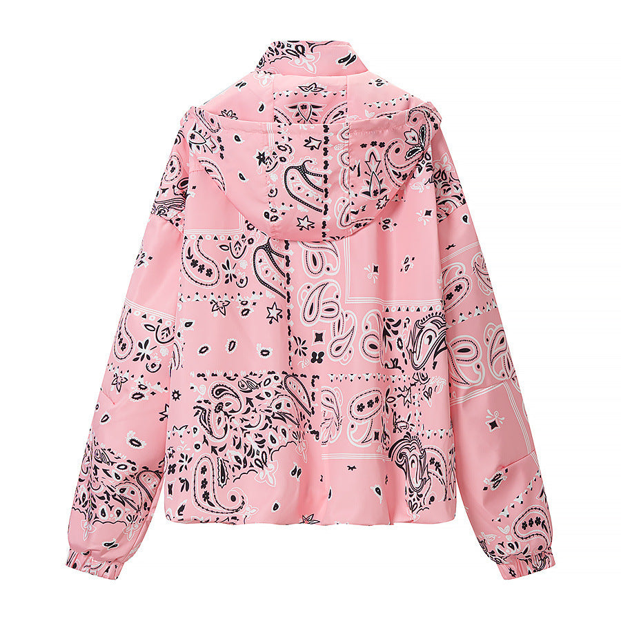 Women's Hooded Blouson with Bandana Print and Elastic Hem Mune Fashion