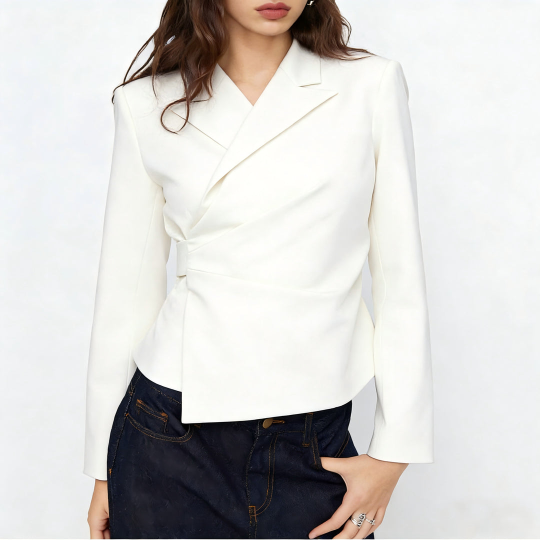 Women's Tailored Wrap Blazer with Draped Peplum Silhouette Drune