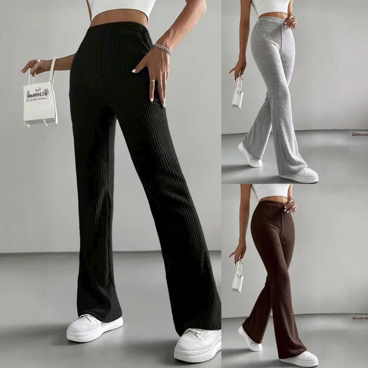 Women's high-waisted ribbed flared pants made of fine knit Mune Fashion