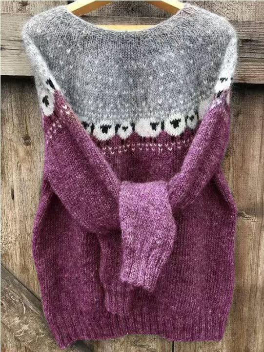 Women's Norwegian sweater made of wool blend with round neck and traditional Fair Isle yoke Mune Fashion