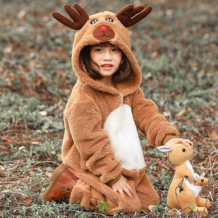 Girls Plush Reindeer Overall with Hood and Ears Mune Fashion