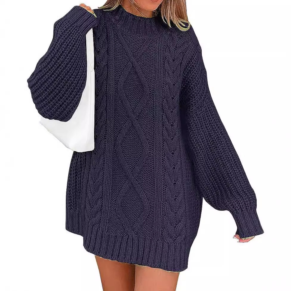 Women’s Oversized Knit Dress with Cable and Ribbed Texture Mune Fashion