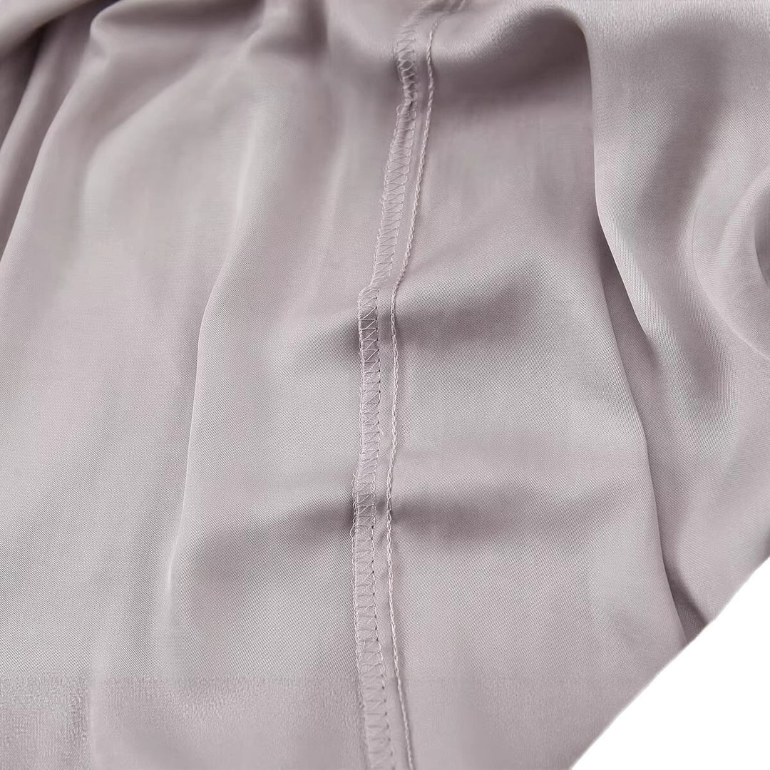 Women's Silk-like Pullover Blouse with Ties and Balloon Sleeves Mune Fashion