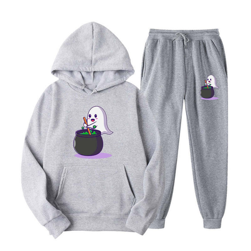 Unisex nan cozy hoodie and jogging pants set with Halloween ghost print Mune Fashion