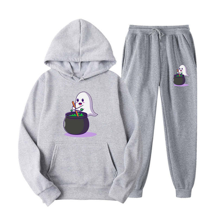 Unisex nan cozy hoodie and jogging pants set with Halloween ghost print Mune Fashion