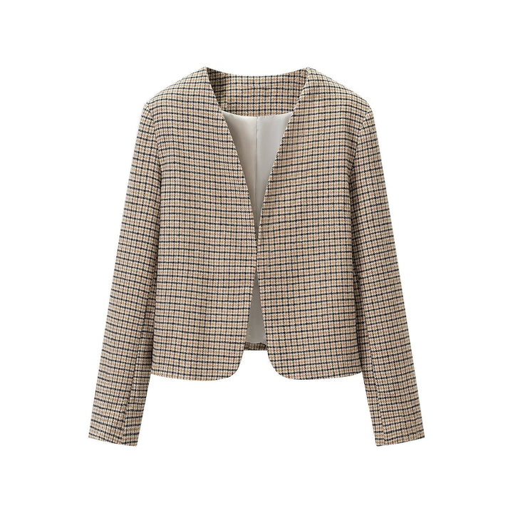 Ladies Two-Piece Tweed Ensemble with Collarless Cropped Blazer and A-Line Mini Skirt Mune Fashion